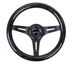 NRG Black Sparkled Wood Grain Wheel, 310mm, 3 spoke center in Black