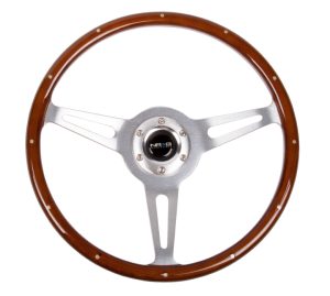 NRG Classic Wood Grain Wheel, Brush aluminum 3 spoke 365mm with metal insert.