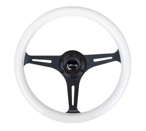 NRG Wood Steering Wheel 350mm 3 black spokes – Glow-n-the-dark grip