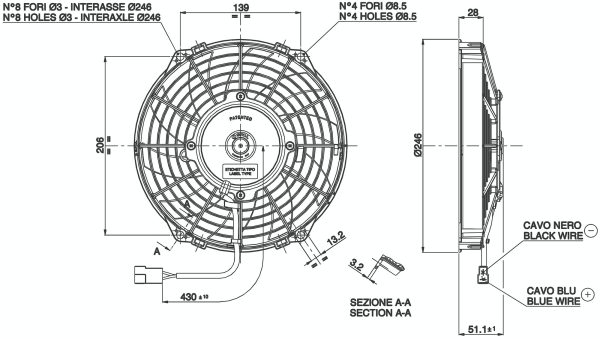 lmr SPAL Elektrisk Fläkt 9" (225mm) Sugande 1010 m3/h (Standard)